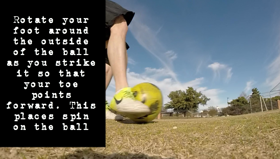 Turning your toe to curve a soccer ball